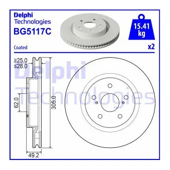 DELPHI BG5117C - Jeu de 2 disques de frein avant