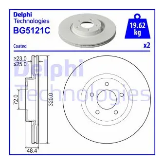 DELPHI BG5121C - Jeu de 2 disques de frein avant