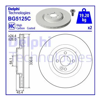 DELPHI BG5125C - Jeu de 2 disques de frein avant