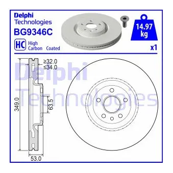 DELPHI BG9346C - Jeu de 2 disques de frein avant