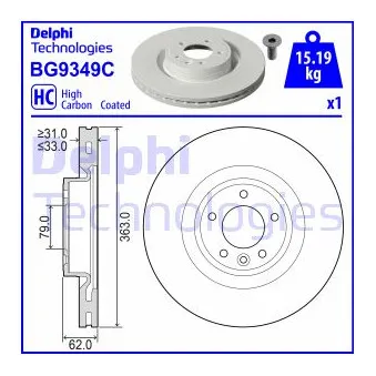 DELPHI BG9349C - Jeu de 2 disques de frein avant