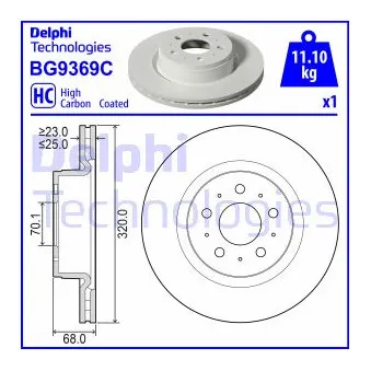 DELPHI BG9369C - Jeu de 2 disques de frein avant