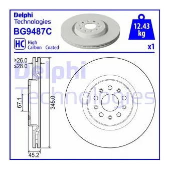 DELPHI BG9487C - Jeu de 2 disques de frein avant