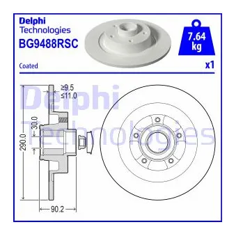 DELPHI BG9488RSC - Jeu de 2 disques de frein arrière