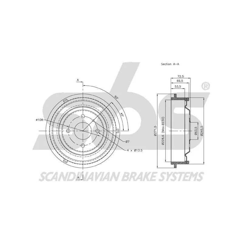 Tambour de frein SBS 1825252517 - Visuel 2