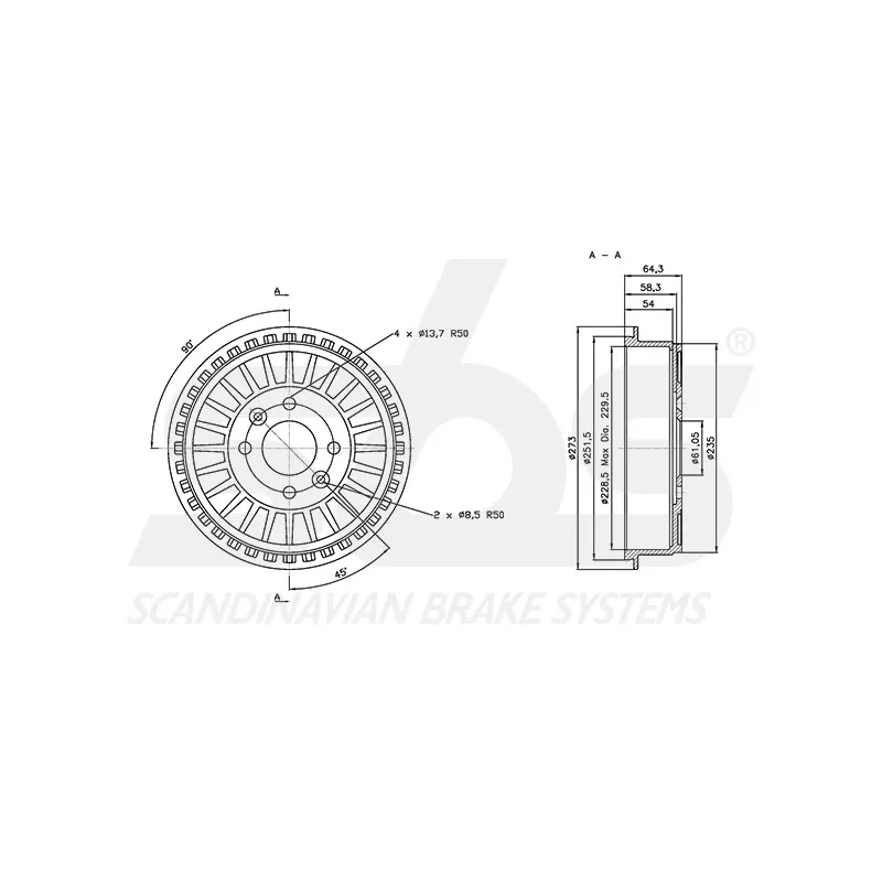 Tambour de frein SBS 1825253938 - Visuel 2