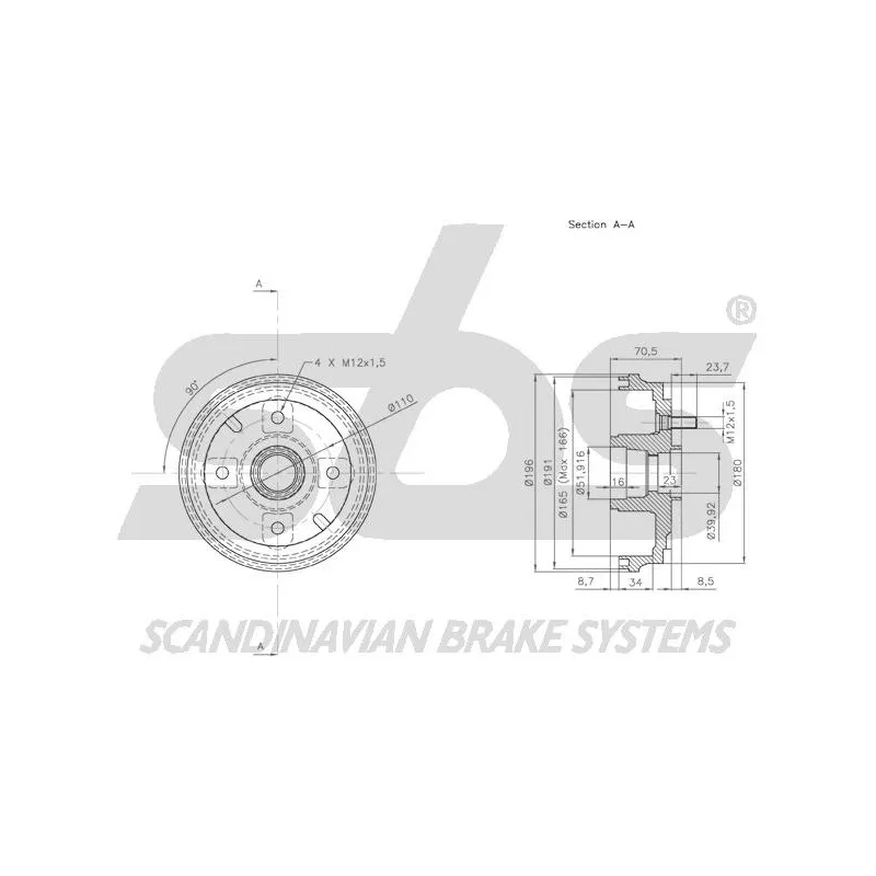 Tambour de frein SBS 1825255102 - Visuel 2