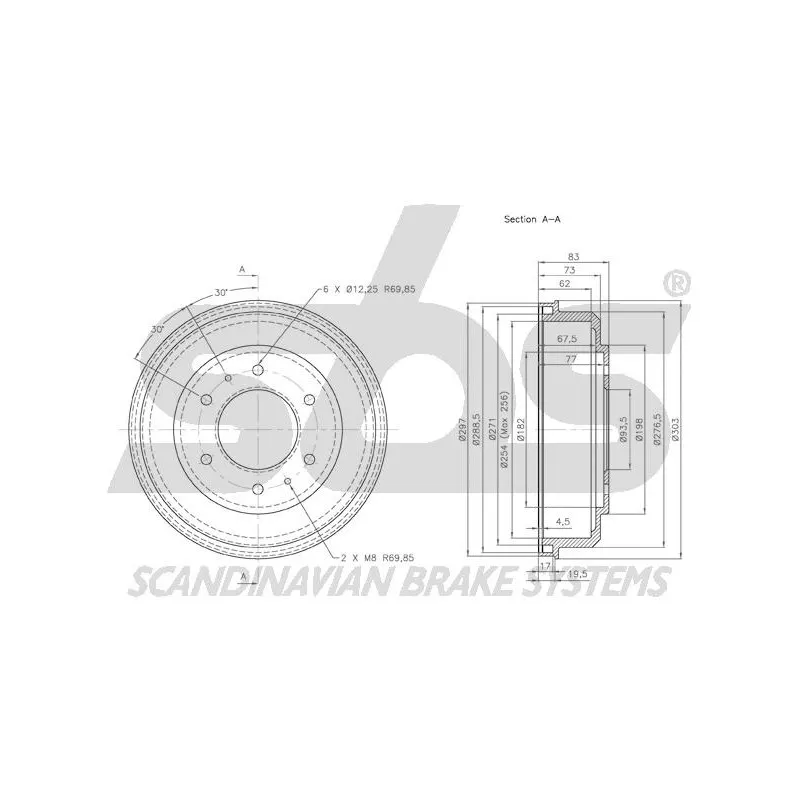 Tambour de frein SBS 1825263001 - Visuel 1