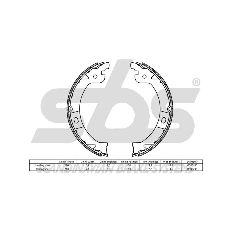 Jeu de mâchoires de frein, frein de stationnement SBS 18492793724 - Visuel 1