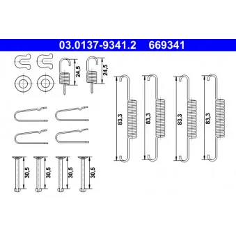 ATE 03.0137-9341.2 - Kit d'accessoires, mâchoires de frein de stationnement