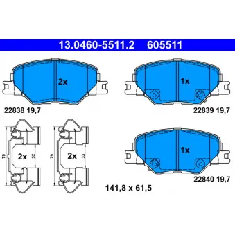 Jeu de 4 plaquettes de frein avant ATE 13.0460-5511.2 pour OPEL INSIGNIA 1.6 Turbo - 200cv