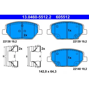 Jeu de 4 plaquettes de frein avant ATE 13.0460-5512.2 pour OPEL INSIGNIA 1.5 - 140cv