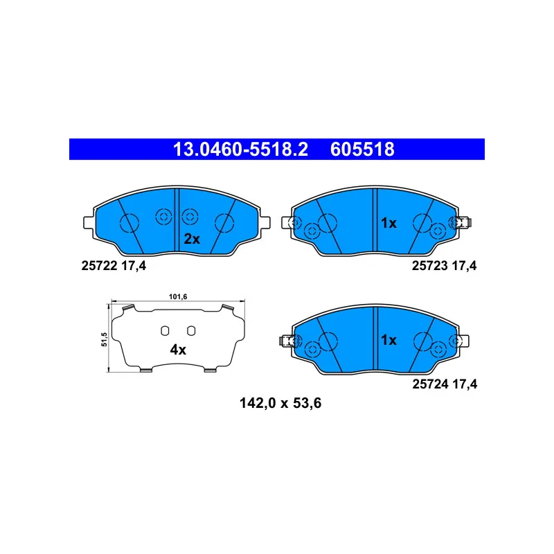 Jeu de 4 plaquettes de frein avant ATE 13.0460-5518.2 - Visuel 1