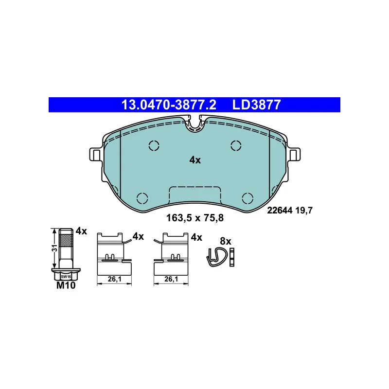 Jeu de 4 plaquettes de frein avant ATE 13.0470-3877.2 - Visuel 1