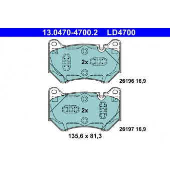 Jeu de 4 plaquettes de frein avant ATE 13.0470-4700.2 pour AUDI Q5 40 TFSI Mild Hybrid quattro - 204cv