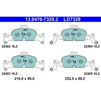 Jeu de 4 plaquettes de frein avant ATE 13.0470-7329.2 pour AUDI A5 2.0 TFSI - 190cv