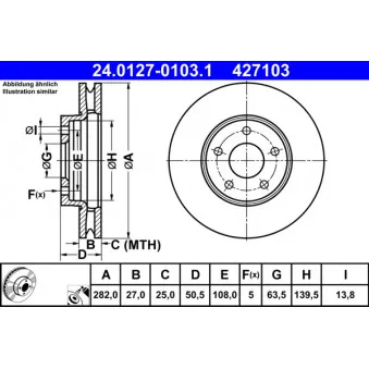 Jeu de 2 disques de frein avant ATE 24.0127-0103.1 pour FORD FOCUS 1.5 EcoBlue - 95cv