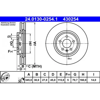 Jeu de 2 disques de frein avant ATE 24.0130-0254.1 pour OPEL INSIGNIA 1.6 Turbo - 200cv
