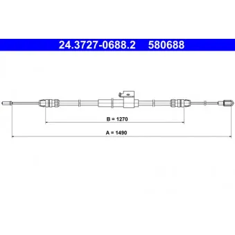Tirette à câble, frein de stationnement ATE 24.3727-0688.2 pour FORD TRANSIT 2.0 TDCi - 130cv