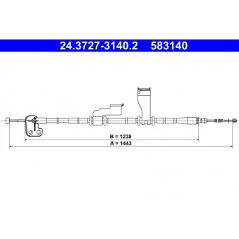 Tirette à câble, frein de stationnement ATE 24.3727-3140.2 pour HYUNDAI I10 1.1 - 68cv