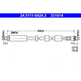 Flexible de frein ATE 24.5111-0424.3 pour PEUGEOT PARTNER 1.6 - 90cv