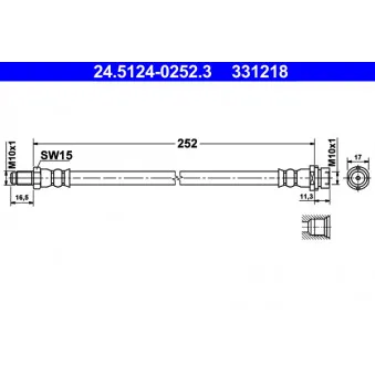 Flexible de frein ATE 24.5124-0252.3 pour FORD TRANSIT 2.4 TDCi - 140cv