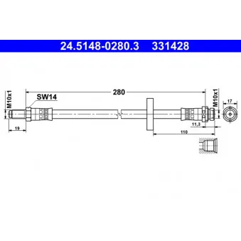 Flexible de frein ATE 24.5148-0280.3 pour FORD MONDEO 2.5 V6 24V - 170cv