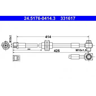 Flexible de frein ATE 24.5176-0414.3 pour OPEL ZAFIRA 2.0 BiTurbo CDTI - 194cv