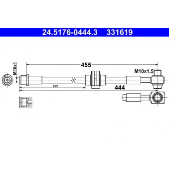 Flexible de frein ATE 24.5176-0444.3 pour OPEL ZAFIRA 1.4 - 120cv