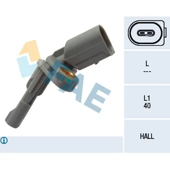 Capteur, vitesse de roue arrière droit FAE 78126 pour VOLKSWAGEN PASSAT 1,8 TSI - 152cv