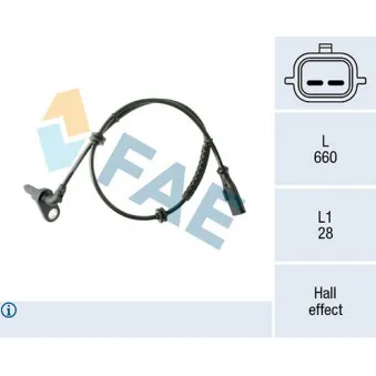 Capteur, vitesse de roue arrière gauche FAE 78411 pour RENAULT CLIO 1.5 dCi - 68cv
