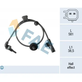 Capteur, vitesse de roue arrière droit FAE OEM 1249068