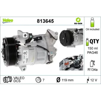 Compresseur, climatisation VALEO 813645 pour RENAULT LAGUNA 2.0 DCI GT - 178cv