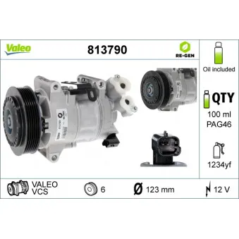 Compresseur, climatisation VALEO 813790 pour PEUGEOT 308 1.6 THP 155 - 156cv