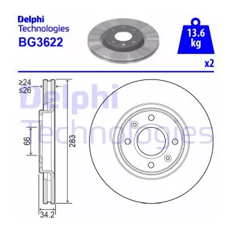 DELPHI BG3622 - Jeu de 2 disques de frein avant