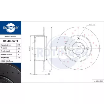 Jeu de 2 disques de frein arrière ROTINGER OEM 443615601