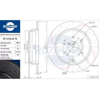 Jeu de 2 disques de frein arrière ROTINGER OEM 42510TX4A01