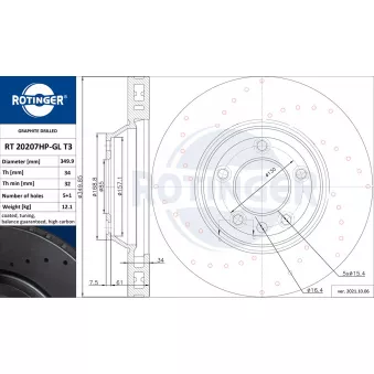 Disque de frein avant droit ROTINGER OEM 7L6615302E