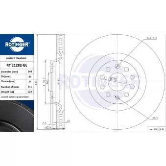 Jeu de 2 disques de frein arrière ROTINGER OEM 3C0615301C
