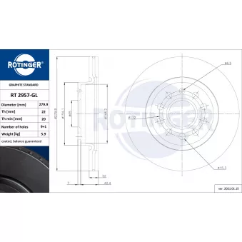 Jeu de 2 disques de frein arrière ROTINGER OEM L1KD615301C