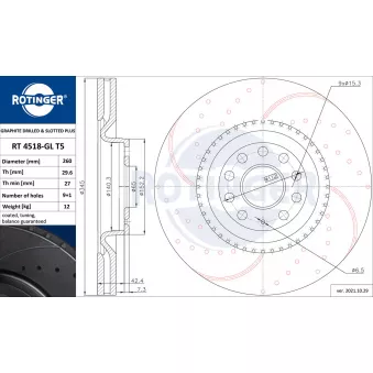 Jeu de 2 disques de frein avant ROTINGER OEM 1K0615301M