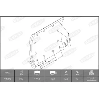 Garniture de sabot de frein BERAL 19708 17,25 00 5 1649 pour MAN M 2000 M 14,255 MC, MLC, MLLC, MLRC, MRC, MLLRC - 245cv