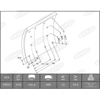 Garniture de sabot de frein BERAL 19716 22,20 60 5 1642 pour IVECO EUROTRAKKER MP 380 E 38 H Cursor - 380cv