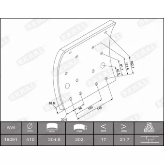 Garniture de sabot de frein BERAL KBL19091.2-1637 pour IVECO EUROSTAR LD 440 E 39 T, LD 440 E 39 T/P - 390cv