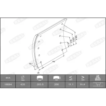 Garniture de sabot de frein BERAL KBL19094.1-1560 pour RENAULT TRUCKS R R 340ti,24 - 339cv