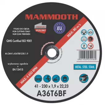 Disques à tronçonner MAMMOOTH M.CM41.A36TBF.230.1.9/B