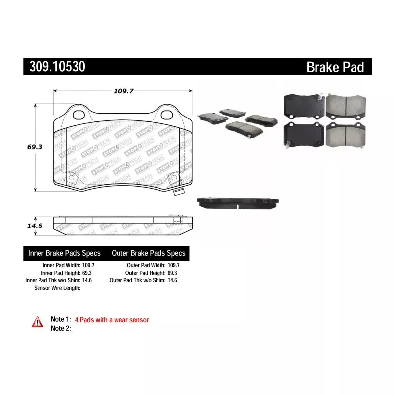 Jeu de 4 plaquettes de frein STOPTECH 309.10530 - Visuel 2