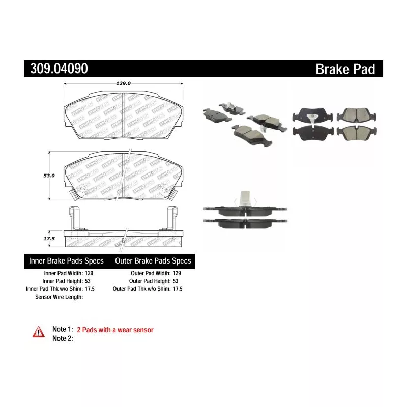 Jeu de 4 plaquettes de frein avant STOPTECH 309.04090 - Visuel 2