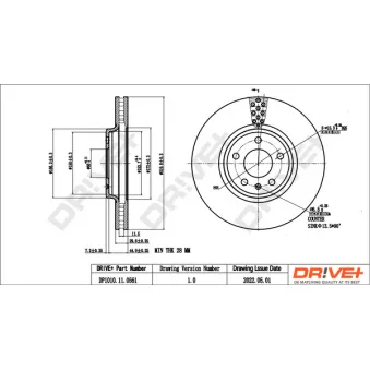 Jeu de 2 disques de frein avant Dr!ve+ DP1010.11.0561 pour AUDI Q5 2.0 TFSI quattro - 211cv