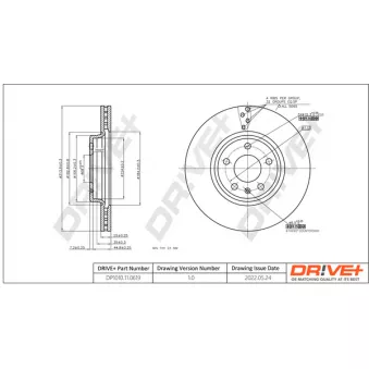 Jeu de 2 disques de frein avant Dr!ve+ DP1010.11.0619 pour AUDI A4 2.0 TFSI quattro - 180cv